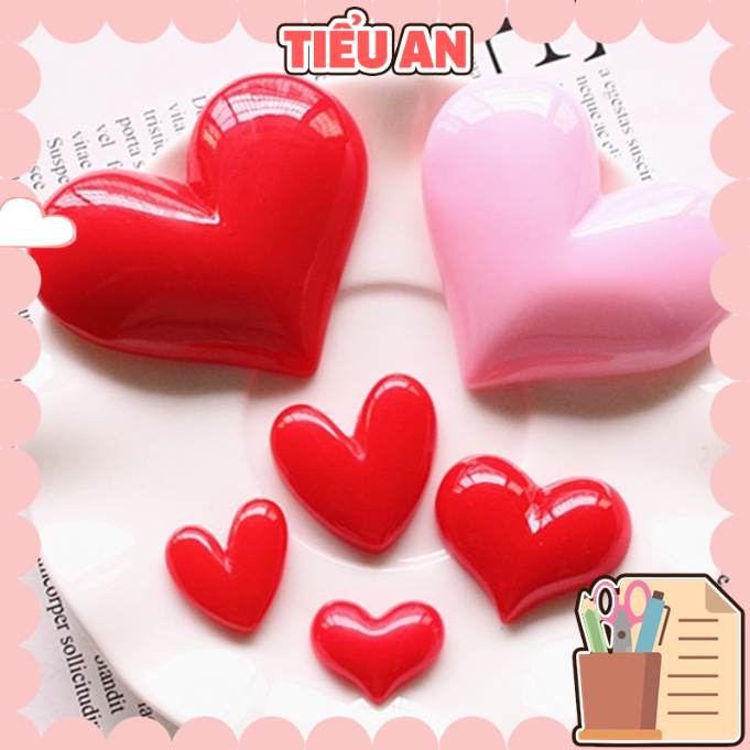 Charm slime/ Dụng Cụ Charm Trang Trí Trái Tim Màu Đỏ Nhiều Kích Thước