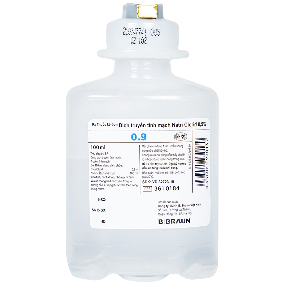 Dịch truyền Natri Clorid 0.9% Braun làm dung môi pha tiêm truyền 100ml - 500ml