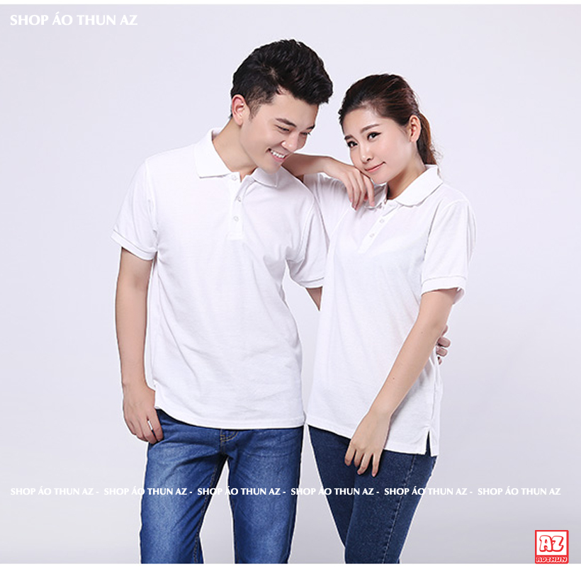 Áo thun nam nữ có cổ ( Cổ trụ Polo ) màu trắng trơn - Vải Cá sấu Poligan Thái