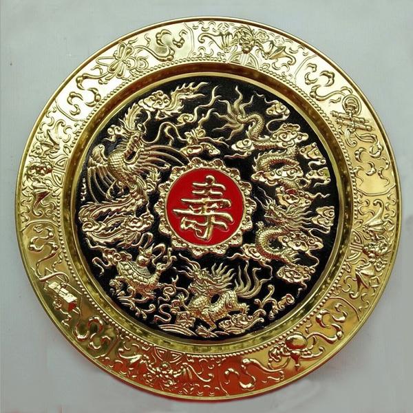 Mâm tranh tứ linh 53cm chất liệu đồng