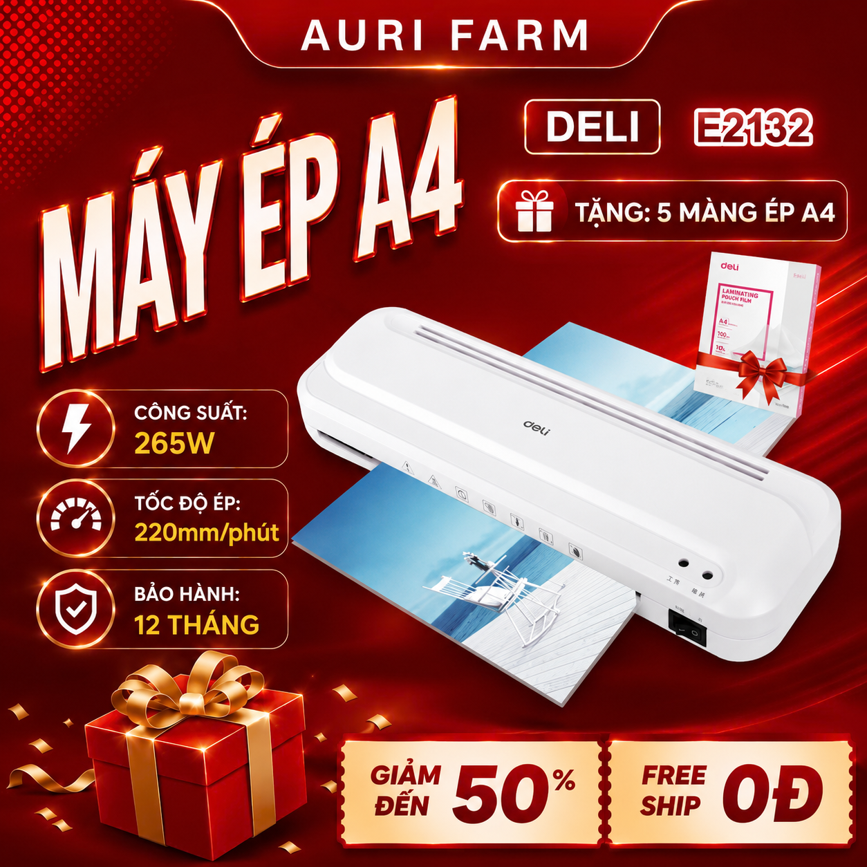 Máy Ép Plastic Deli E2132 Khổ A4, Máy Ép Nhiệt Nhựa Dẻo, Máy Cán Màng Ảnh, Tài Liệu, Bằng Khen