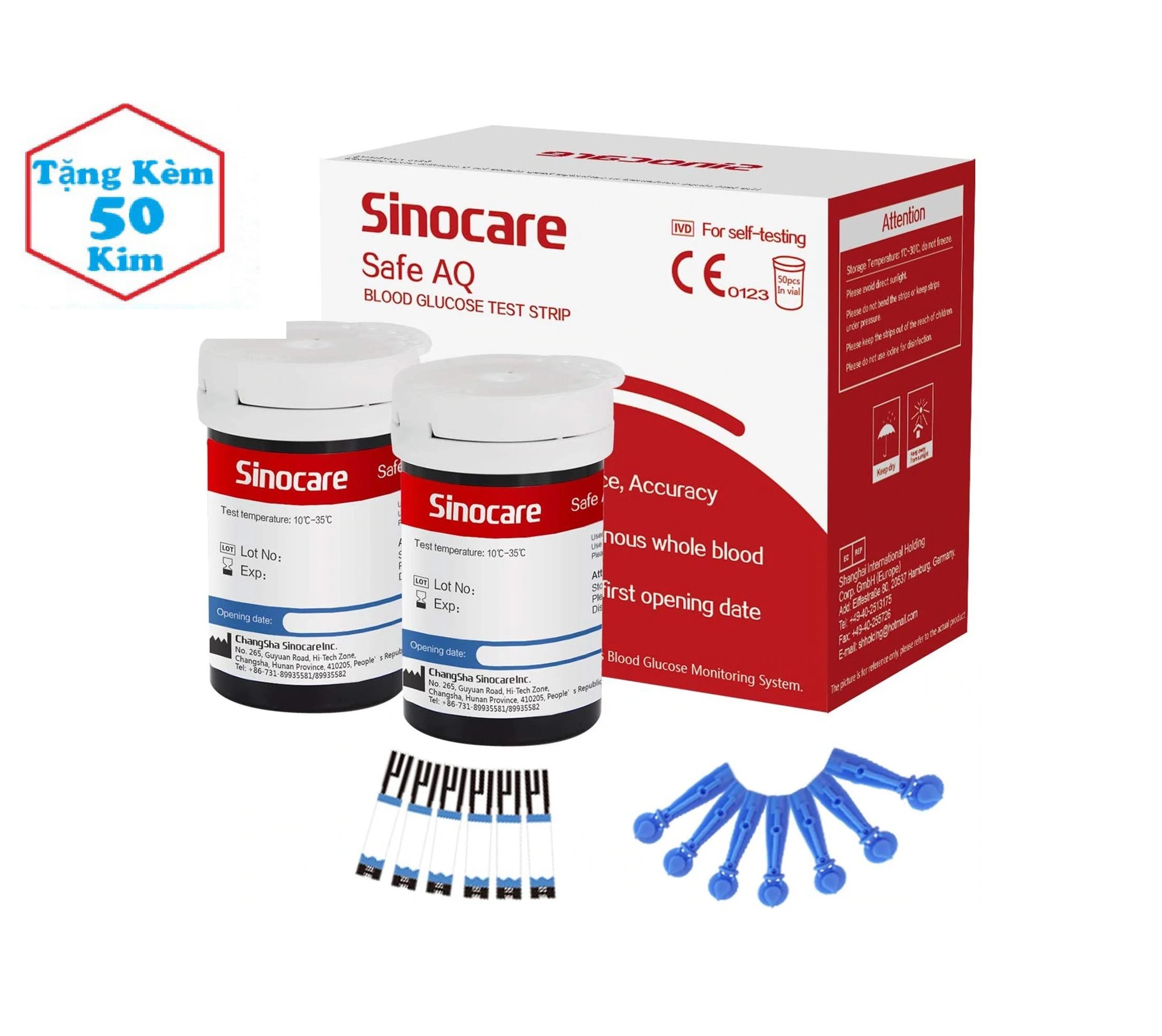 Combo Hộp 50 que thử và 50 kim chích máu dùng cho máy đo đường huyết Sinocare Safe AQ