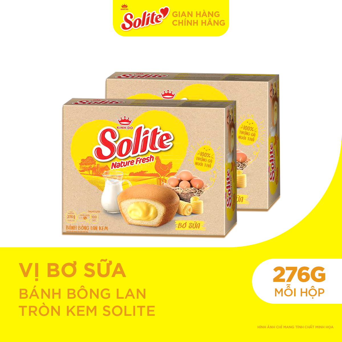 Combo 2 Hộp Bánh Bông Lan Solite Nature Fresh Kem Bơ Sữa 276g