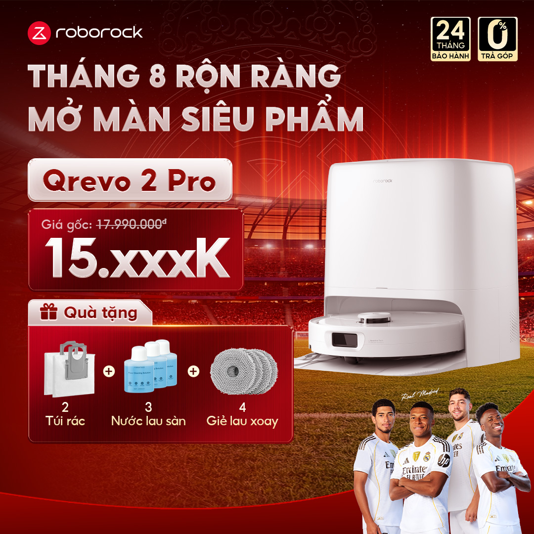 Roborock Qrevo 2 Pro robot hút bụi lau nhà | Tự động đổ rác, giặt sấy giẻ | Lực hút 25.000pa | Bảo hành 2 năm