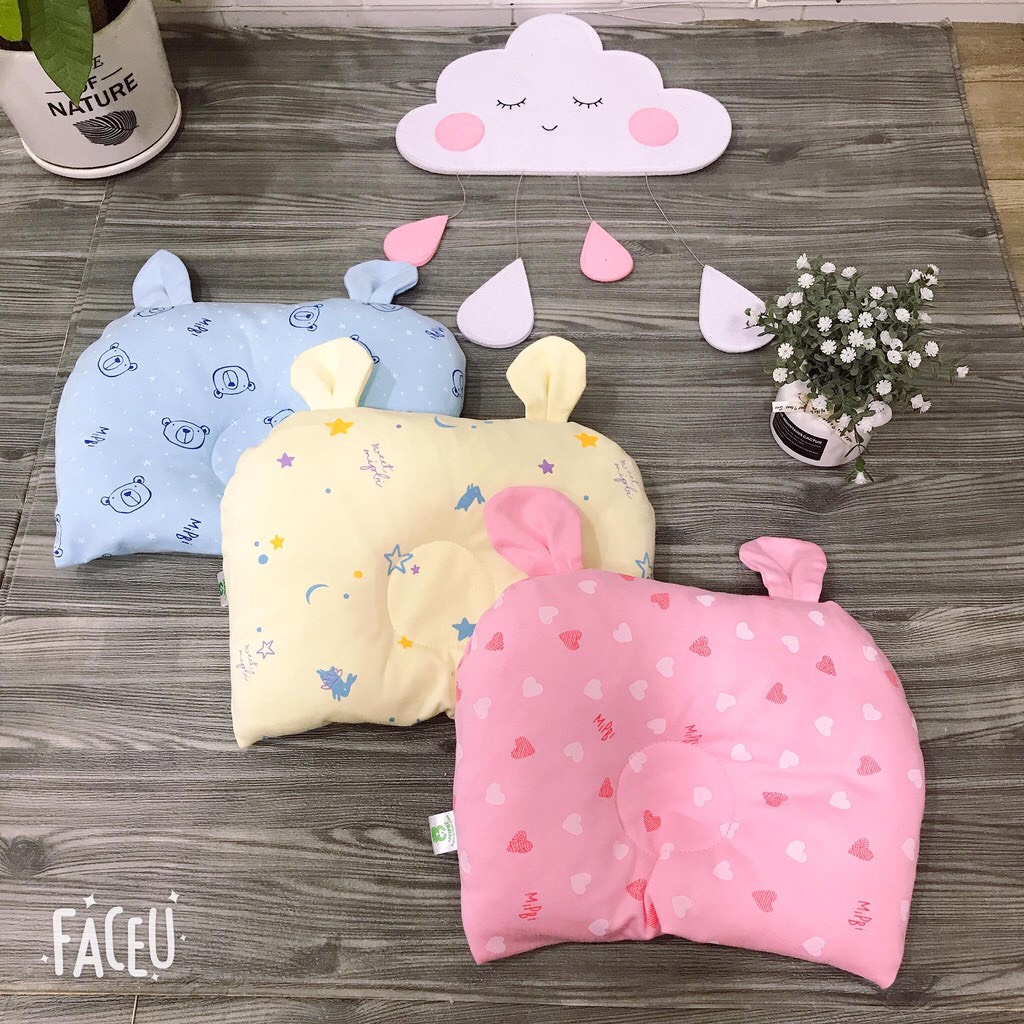 Gối lõm Mipbi chống bẹp đầu 100% Cotton HÀNG CAO CẤP - Gối lõm sơ sinh thấm hút mồ hôi