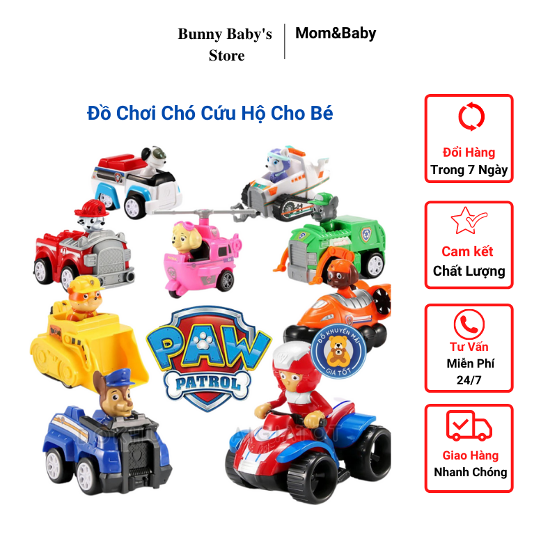 Bộ Đồ Chơi 9 Nhân Vật Xe Chó Cứu Hộ-PAW PATROL-Set 9 Xe Những Chú Chó Cứu Hộ
