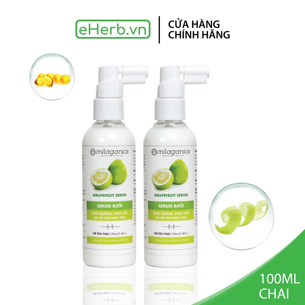 Combo 2 tinh dầu bưởi ngừa rụng & kích thích mọc tóc từ tinh dầu bưởi nguyên chất milaganics serum bưởi mọc tóc ngăn rụng 100ml - eherb
