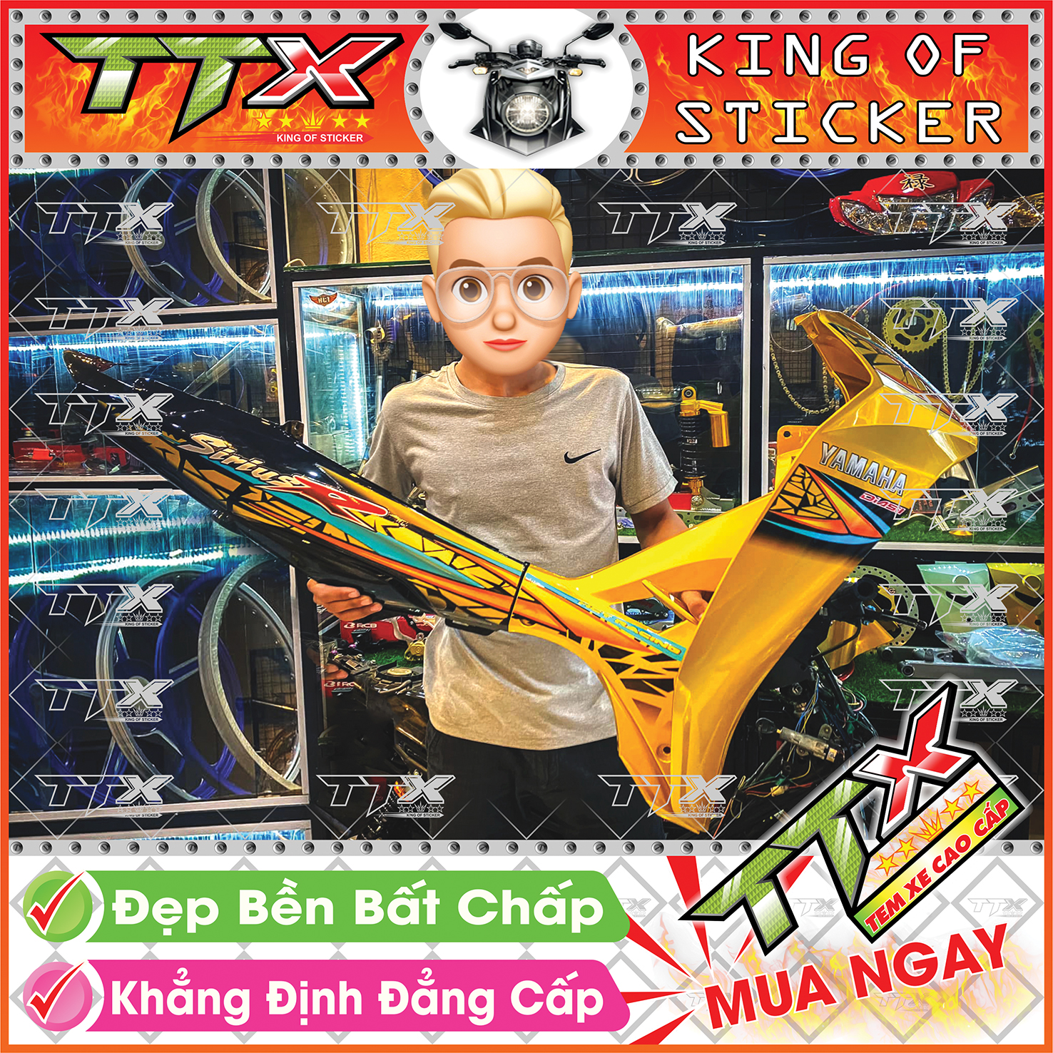 Tem xe sirius vàng đen chữ r - tem sirius 110 đen vàng siêu đẹp - mẫu team sirius vàng đen