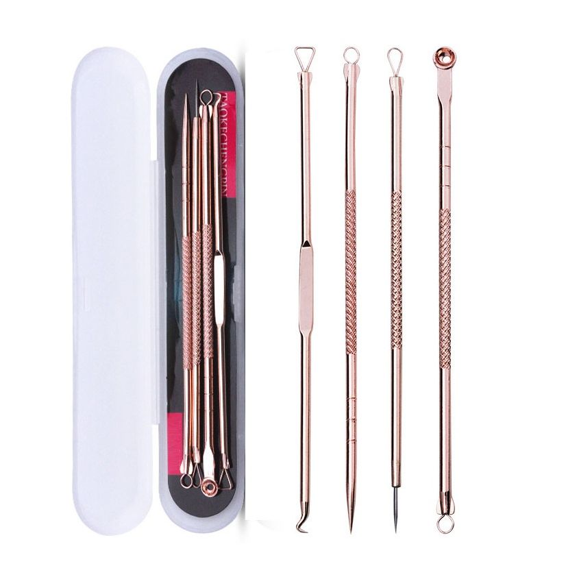 BỘ 4 CÂY LẤY MỤN KIM LOẠI CHỐNG GỈ (8 ĐẦU NẶN MỤN ) có hộp tiện lợi