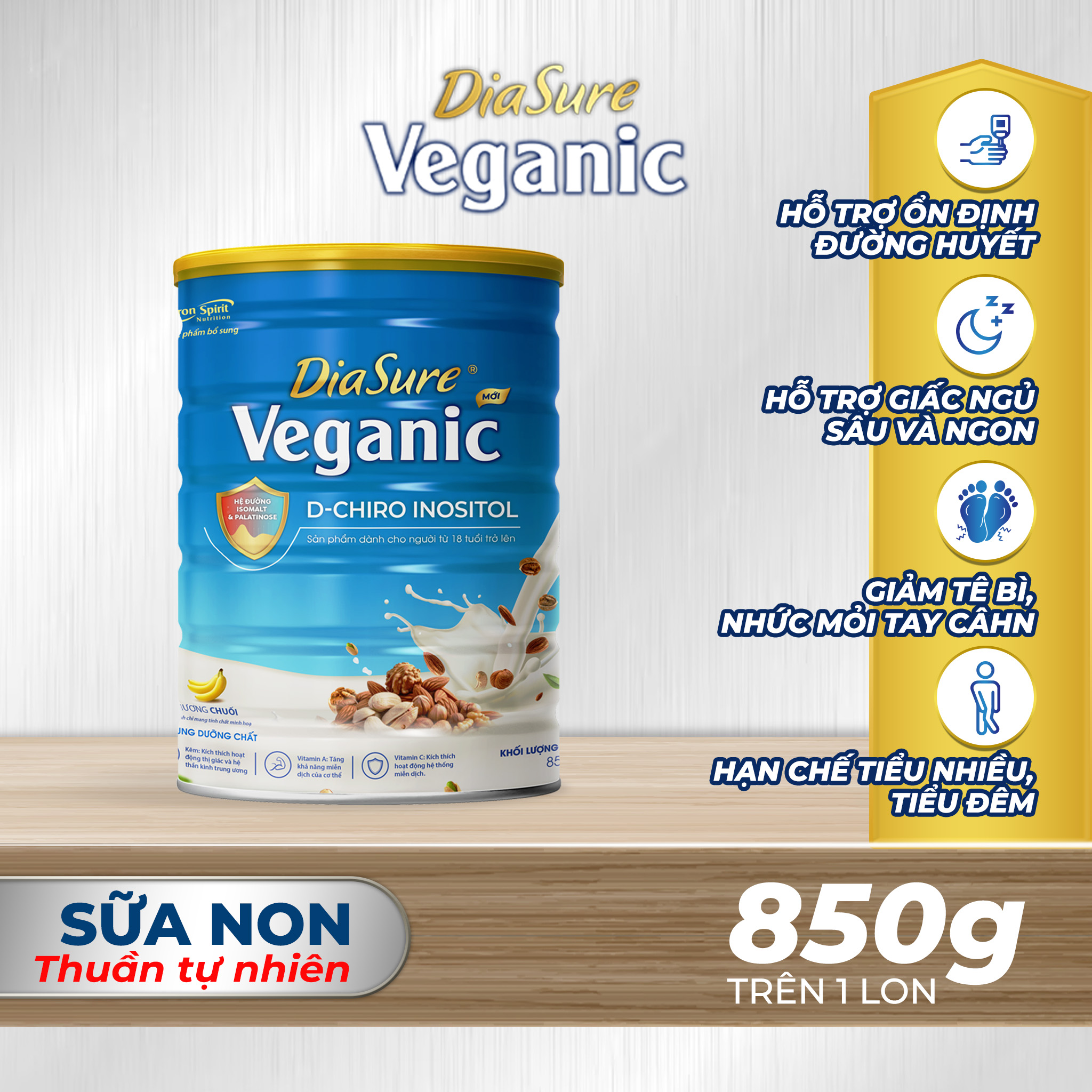 Sữa Hạt Tiểu Đường DiaSure Veganic (850g)- Cung cấp dinh dưỡng toàn diện cho người bị tiểu đường, người có nguy cơ bị tiểu đường