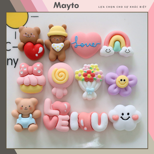 [FREESHIPMAX] COMBO SIÊU XINH MỚI VỀ - Bộ 14 Jibbitz, Sticker, Charm 3D chủ đề I Love U DIY nhựa cứng gắn Dép Crocs, Cross, Dép Sục, Cá Sấu  - Mayto.depxinh