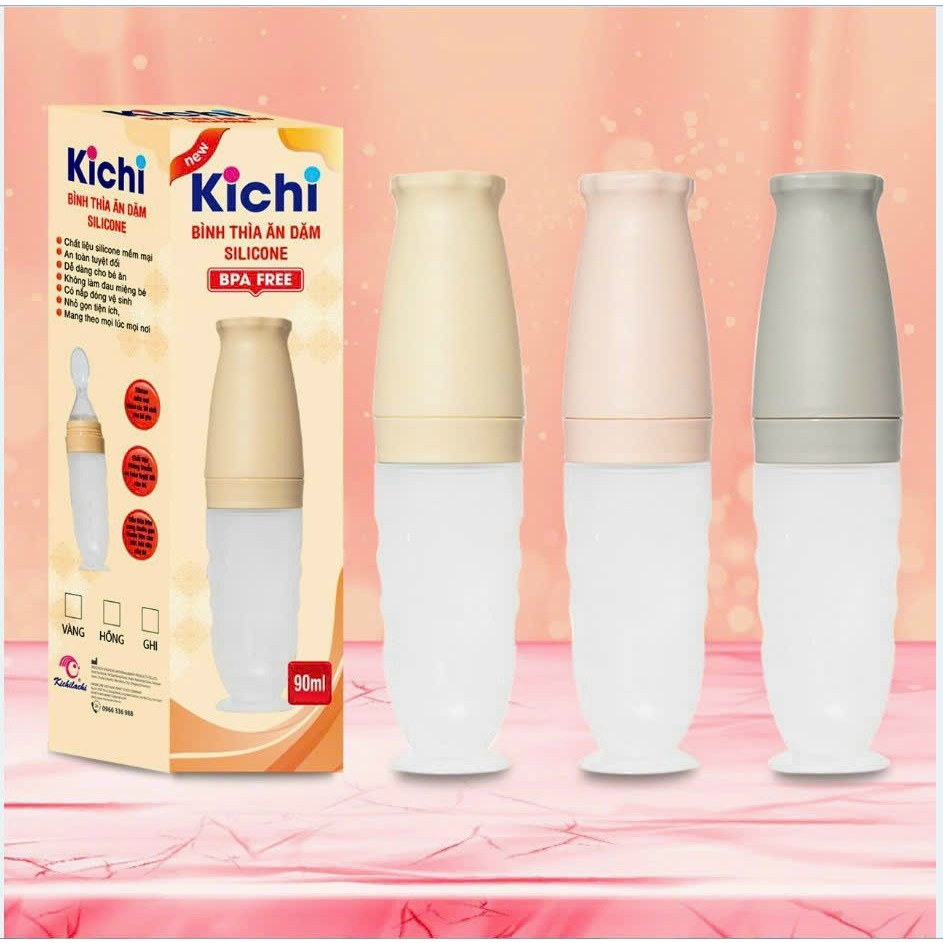 Bình thìa ăn dặm silicon cho bé Kichilachi 90ml có vạch chia ml tiện dụng