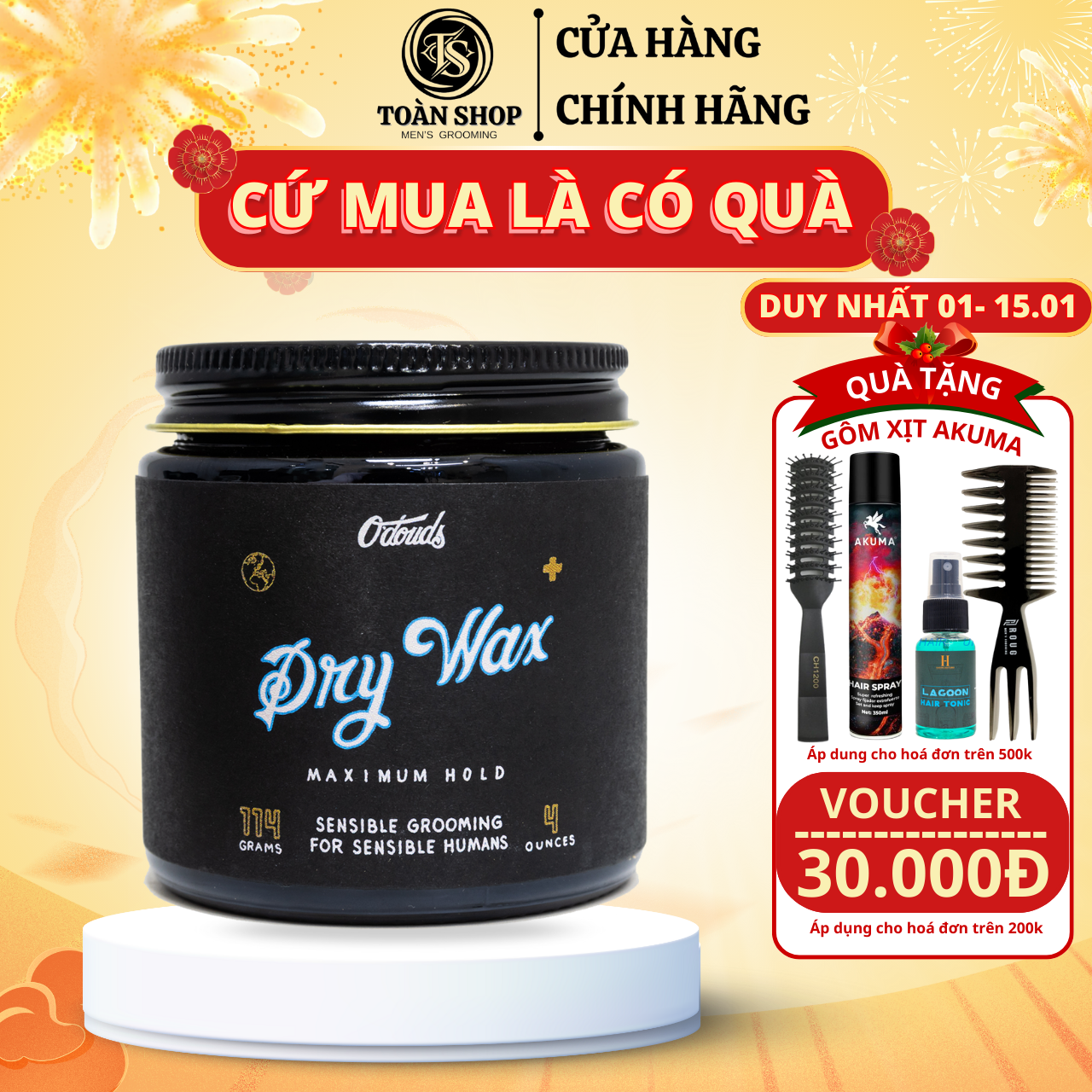 [Chính Hãng] Sáp vuốt tóc o’douds Dry Wax 114gr - new 2024 + Quà Tặng