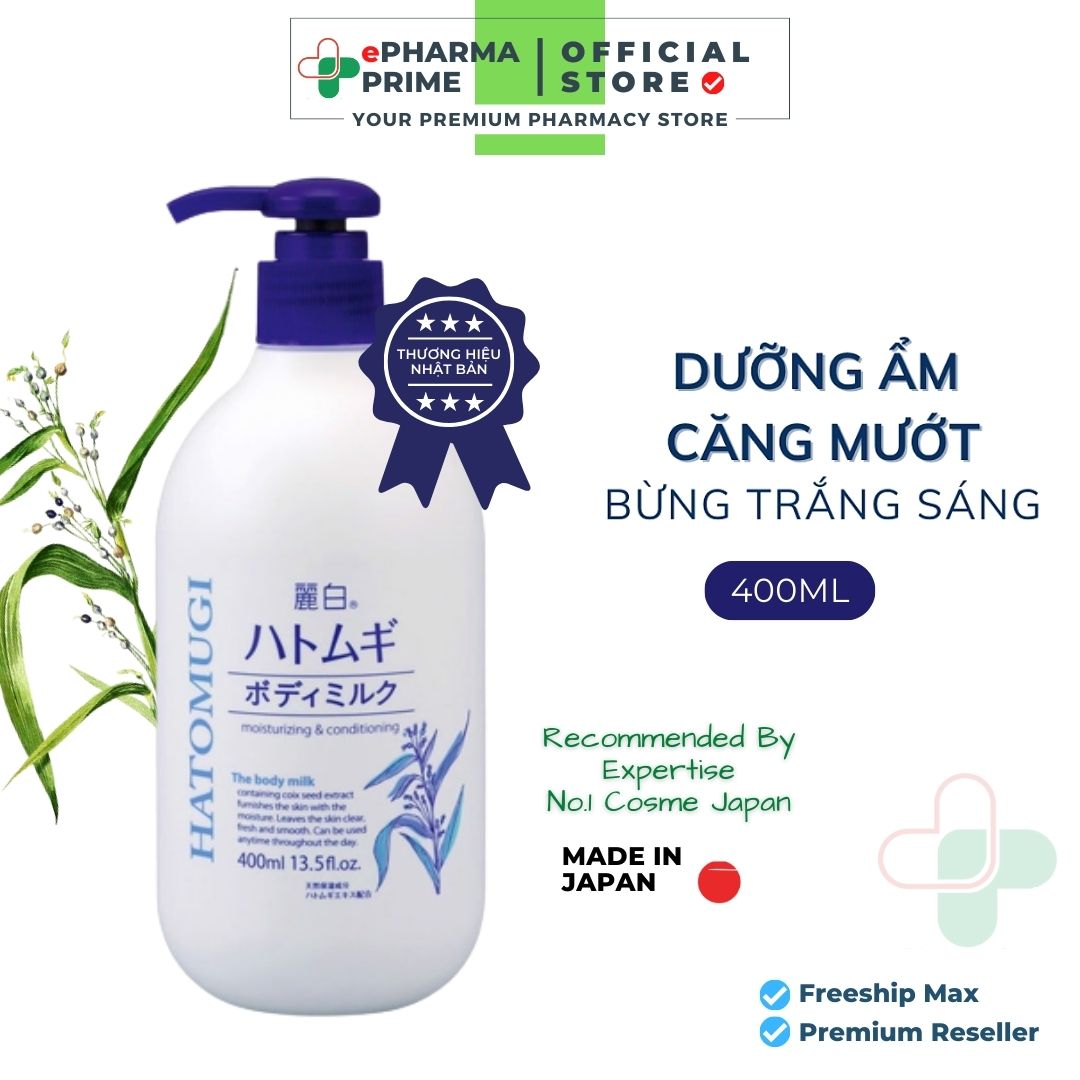 Sữa Dưỡng Thể Sáng Da Hatomugi Moisturizing & Conditioning Body Lotion cấp ẩm, dịu da 400ml