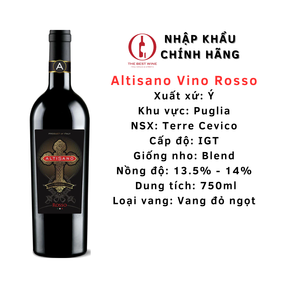 Vang ý altisano vino rosso 750ml - vang ngọt ý - sweet wine