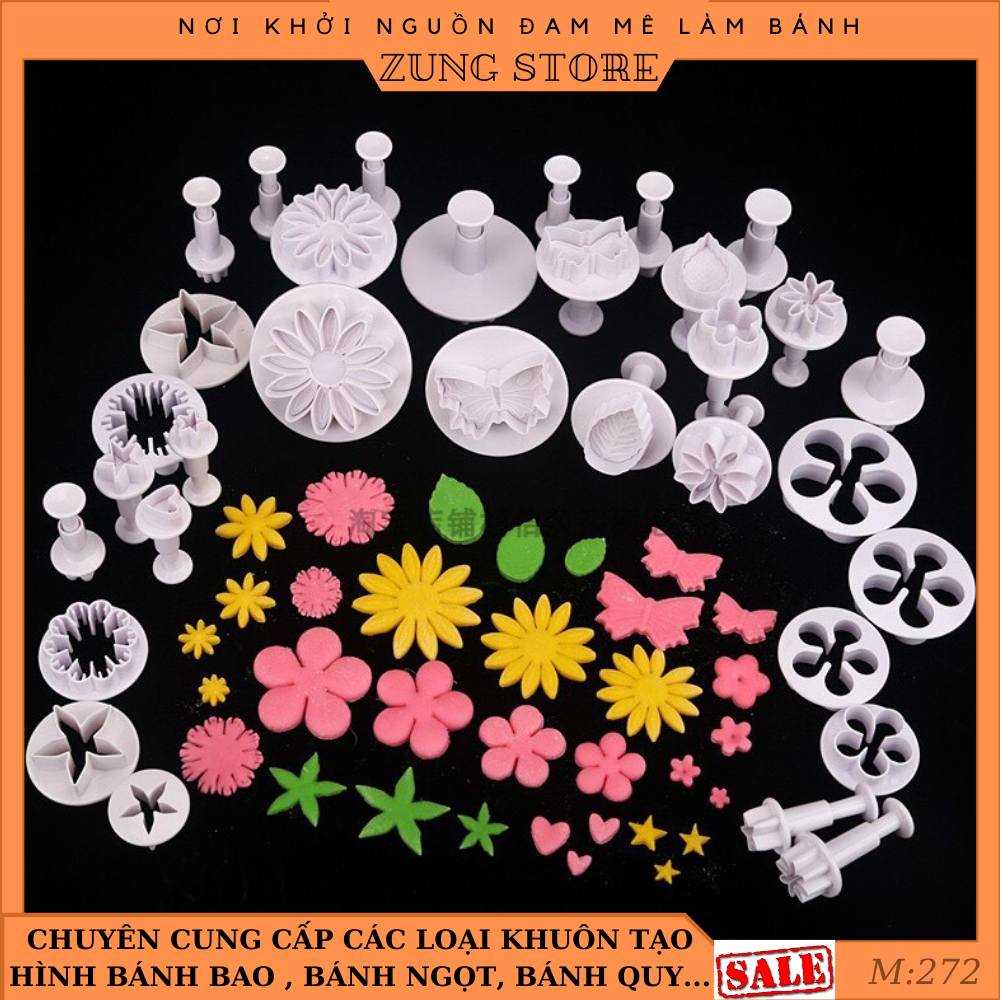 Bộ 33 Khuôn Nhấn Hình Hoa Lá, Tạo Hình Bánh Bao, Bánh Quy, Bánh Mì, Fondan, Đất Sét, Khuôn Tạo Hình Chất Lượng Cao ZUNGSTORE