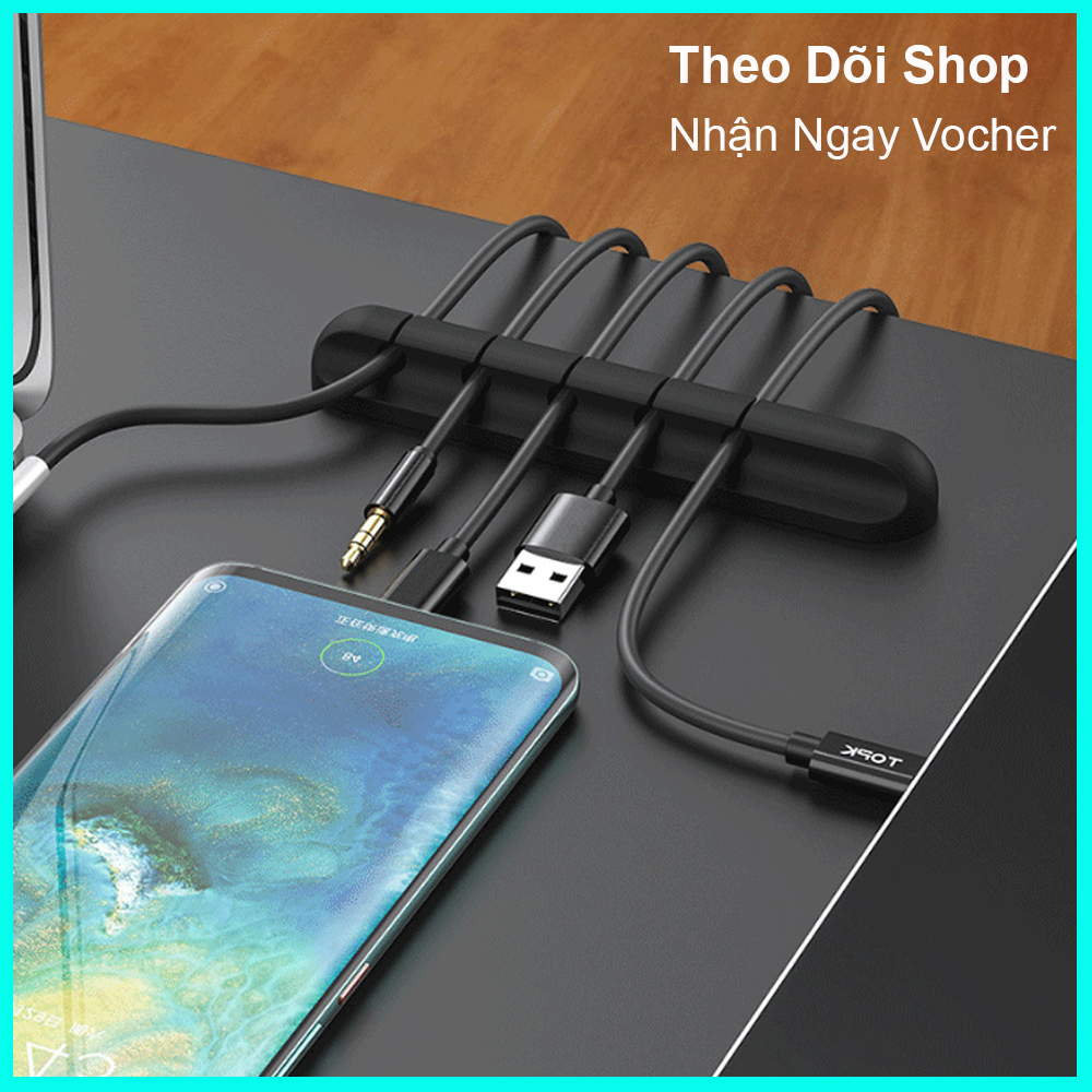 Kẹp silicon giữ cáp sạc điện thoại dán cạnh bàn, Giá đỡ kẹp dây sạc điện thoại, dây USB