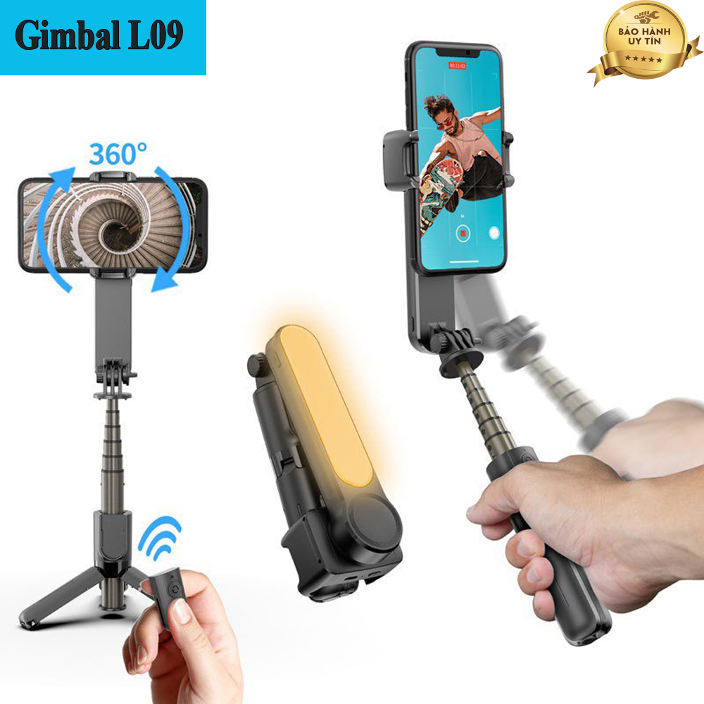 Tay Cầm Chống Rung Điện Thoại GIá Rẻ Gimbal Chống Rung Cho Điện Thoại Gậy Tự Sướng Gậy Quay Phim Gimbal L09 Bluetooth 4.0 Điều Khiển Từ Xa, Quay Video Chụp Hình Ảnh Đẹp Sắc Nét Xoay 360 Độ Pin Lâu Làm Vlog Tiktok Youtobe Facebook.