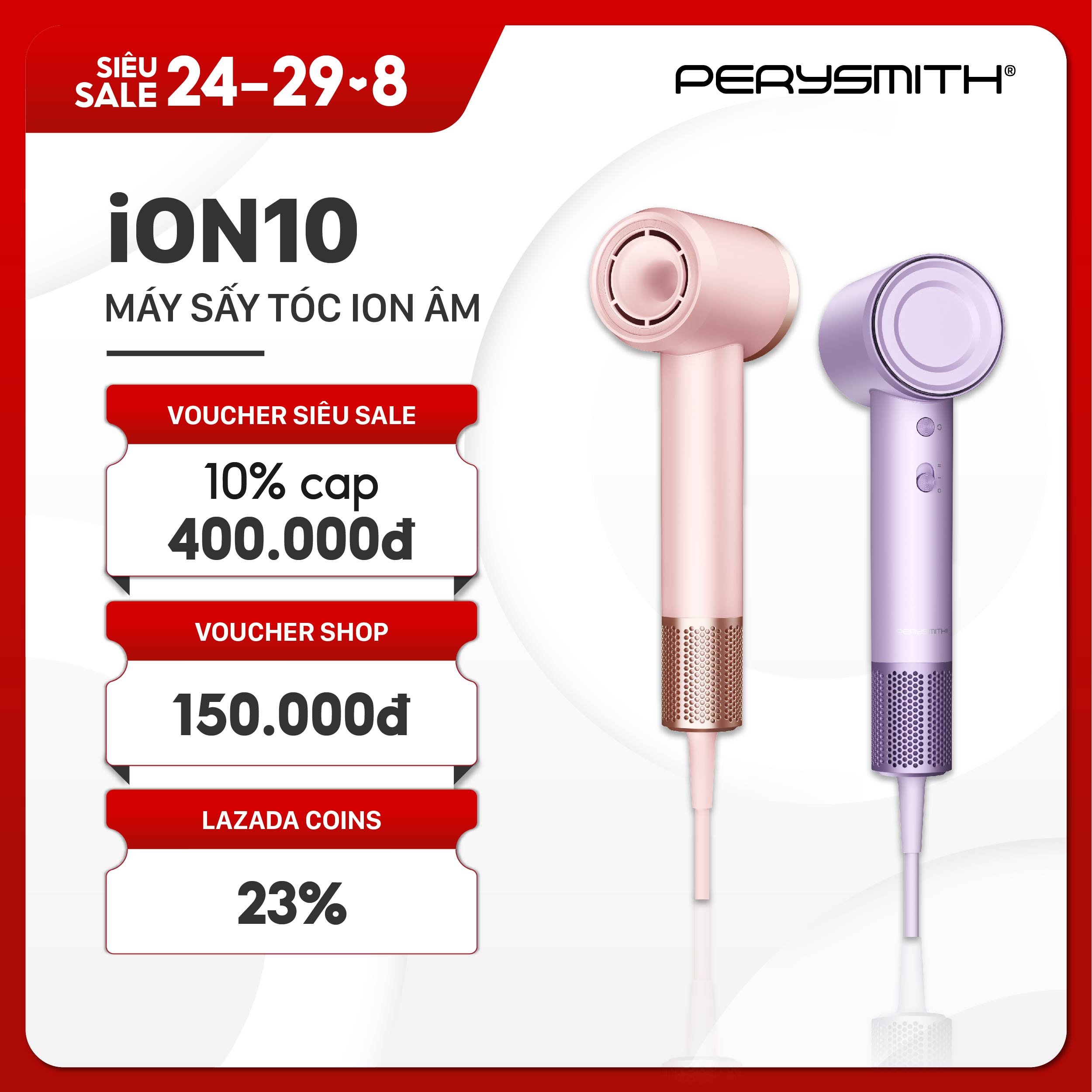 Perysmith ion10 máy sấy tóc ion hóa thông minh chăm sóc tóc và da dầu 1600w