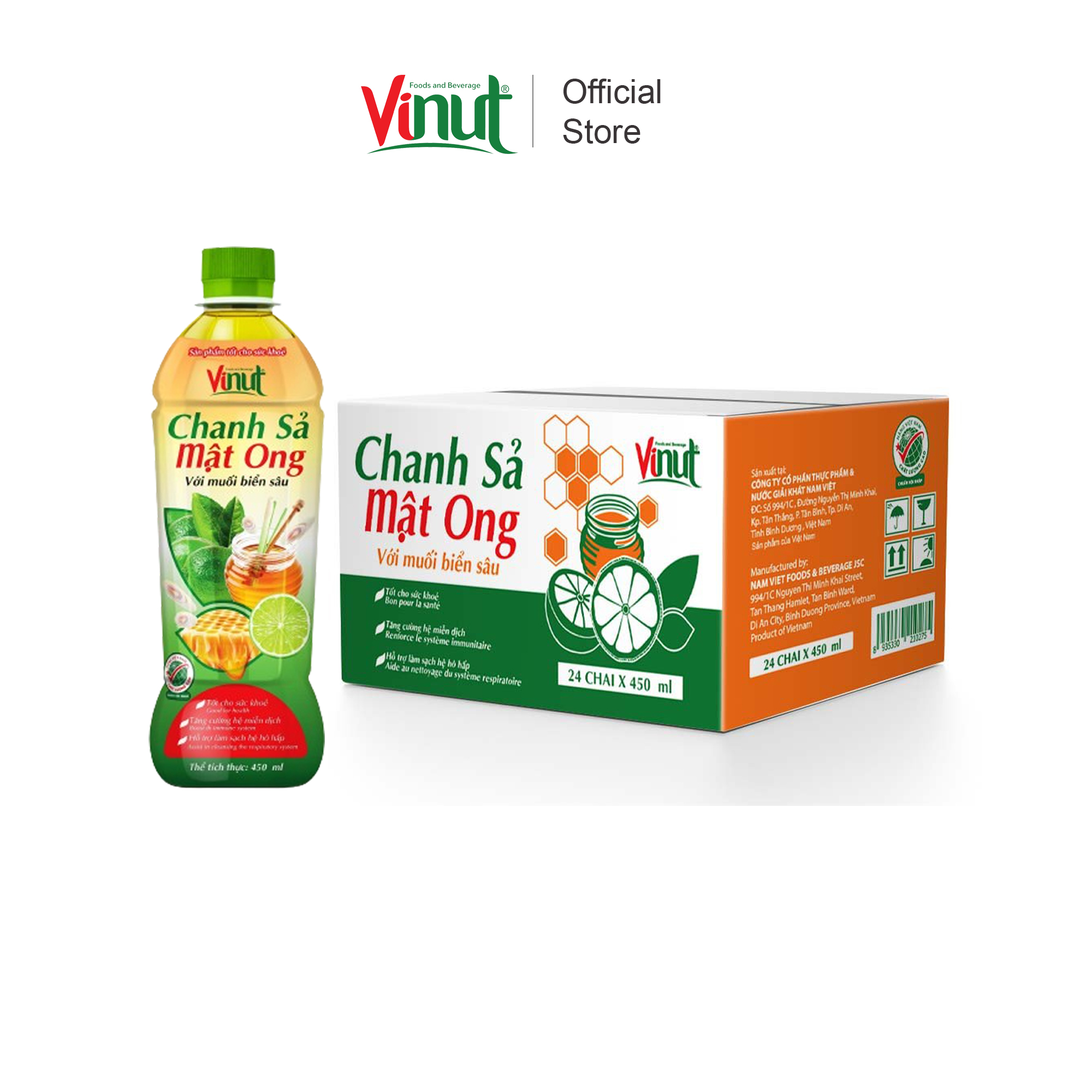 [THÙNG 24 CHAI] Chanh Sả Mật Ong Với Muối Biển Sâu Vinut 350ml
