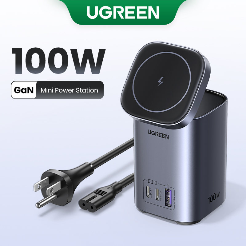 【GaN UGREEN 3-in-1 100W 65W Qi2 Mini Power Station Desk Charger Magsaft Wireless Charger for Samsung S22 S23 S24 ultra Laptop Macbook iPhone 15 14 13 Model:90905 Pro Max