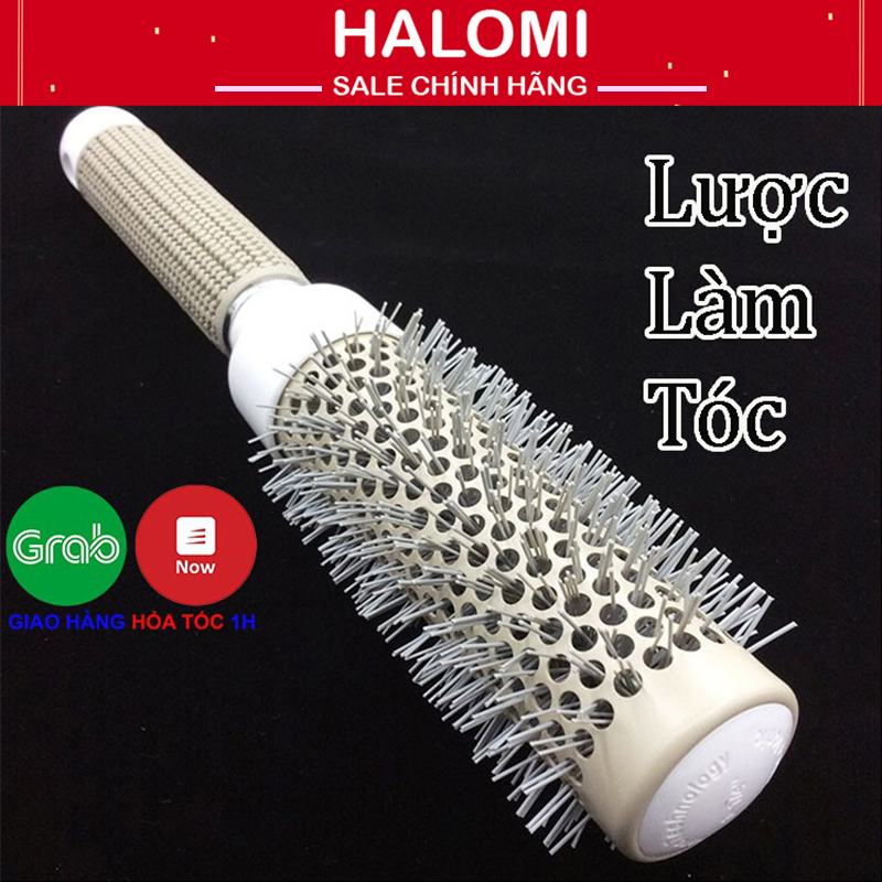 Lược tròn làm tóc màu trắng halomi chính hãng chuyên dùng uốn tóc, làm phồng tóc halomi