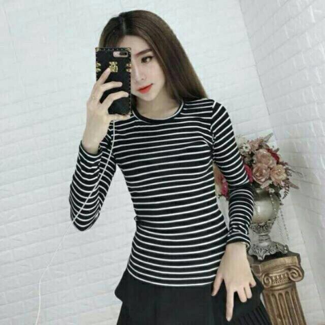 Áo tay dài nữ sọc kẻ