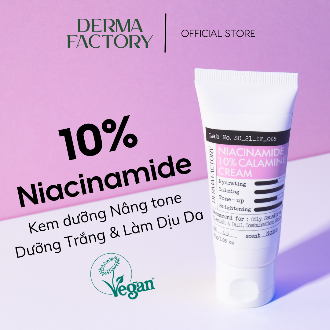 Kem dưỡng nâng tone dưỡng sáng làm dịu Derma Factory Niacinamide 10% Calamine Cream