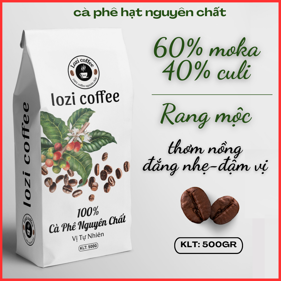 cà phê hạt CULI & MOKA loại đặc biệt rang mộc( mix: 40% culi  & 60% moka) sạch 100%  vị : đậm đà , ngọt hậu , thơm nồng nàn ,500g/ 1 bịch