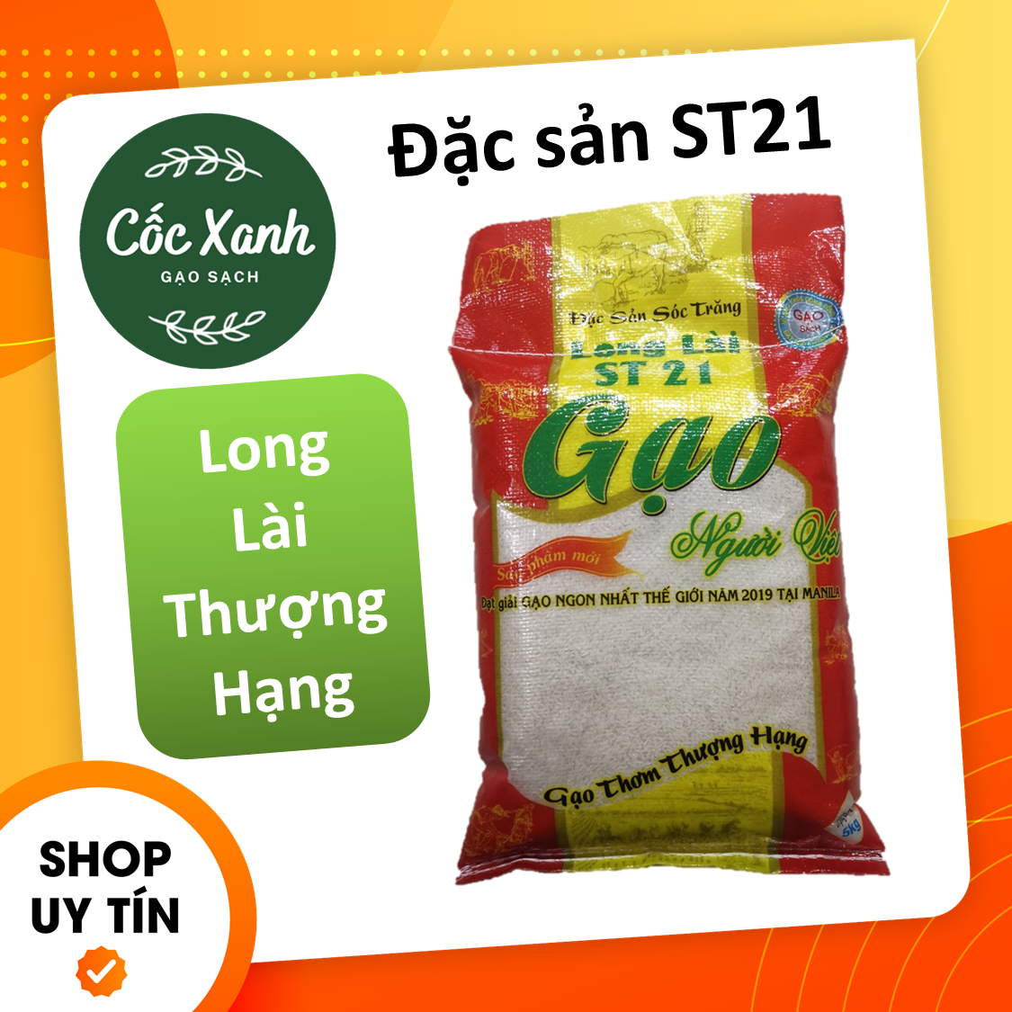 Gạo thơm st21 túi 5kg - đặc sản sóc trăng - thơm hoa lài nhẹ, cơm ngọt dẻo