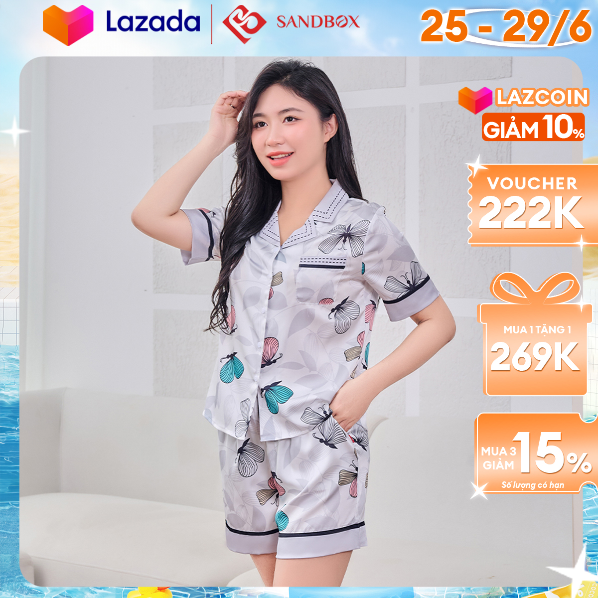 [GIẢM 40% ĐƠN 199K TỐI ĐA 120K] Đồ Bộ Nữ Mặc Nhà Pijama SANDBOX Thiết Kế Quần Đùi, Áo Cộc Phối Cổ Nổi Bật Chất Lụa Latin Cao Cấp, Mềm Mịn BLD24006