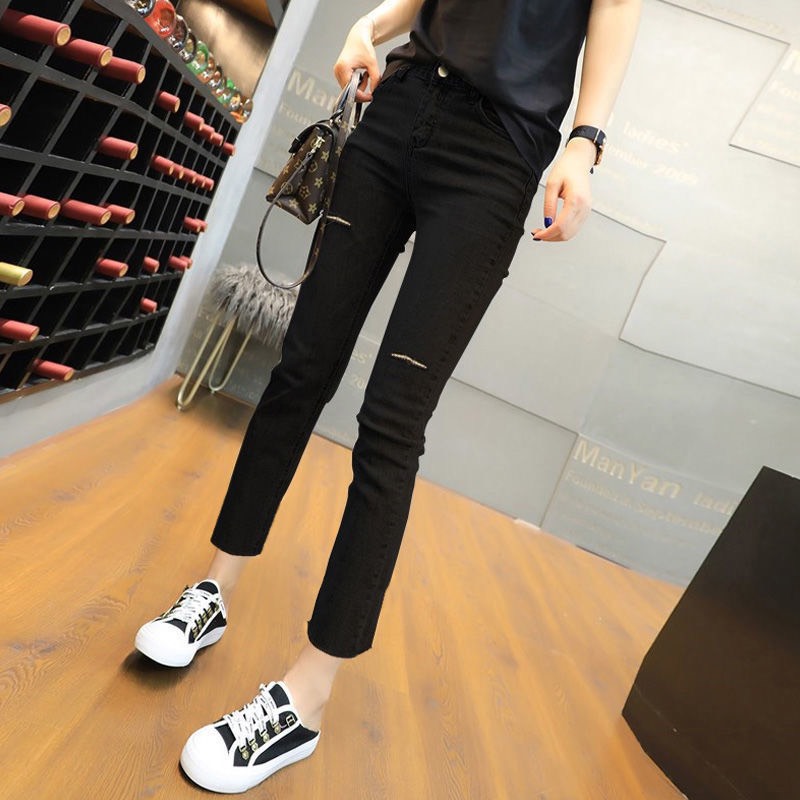 Quần Jean Nữ MJ ĐEN 9 TẤC RÁCH KIỂU 48 Thời Trang Nữ Tính Lưng Cao Siêu Xịn Xò Co Giãn - Hàng Chuẩn Hình