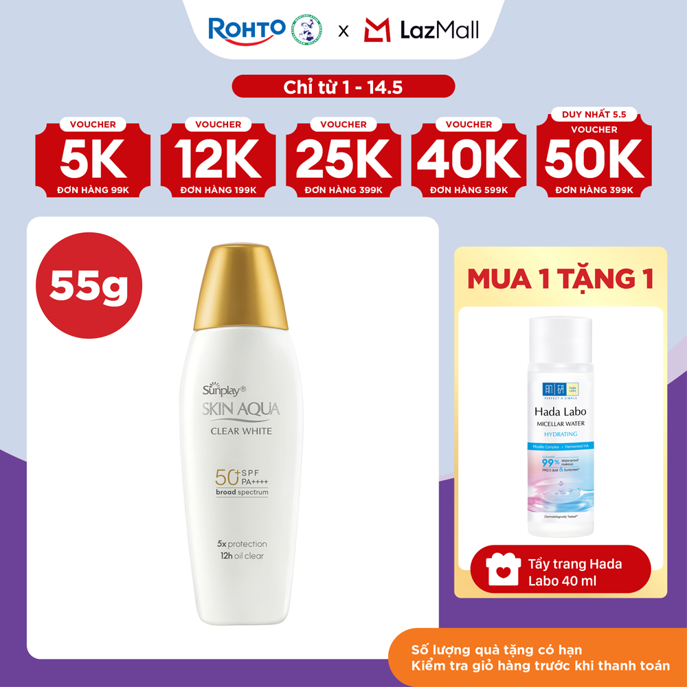 Kem chống nắng Skin Aqua dưỡng trắng, kiểm dầu, dùng hàng ngày dạng sữa Sunplay Skin Aqua Clear White Eco Việt Nam SPF50, PA++++ 55g