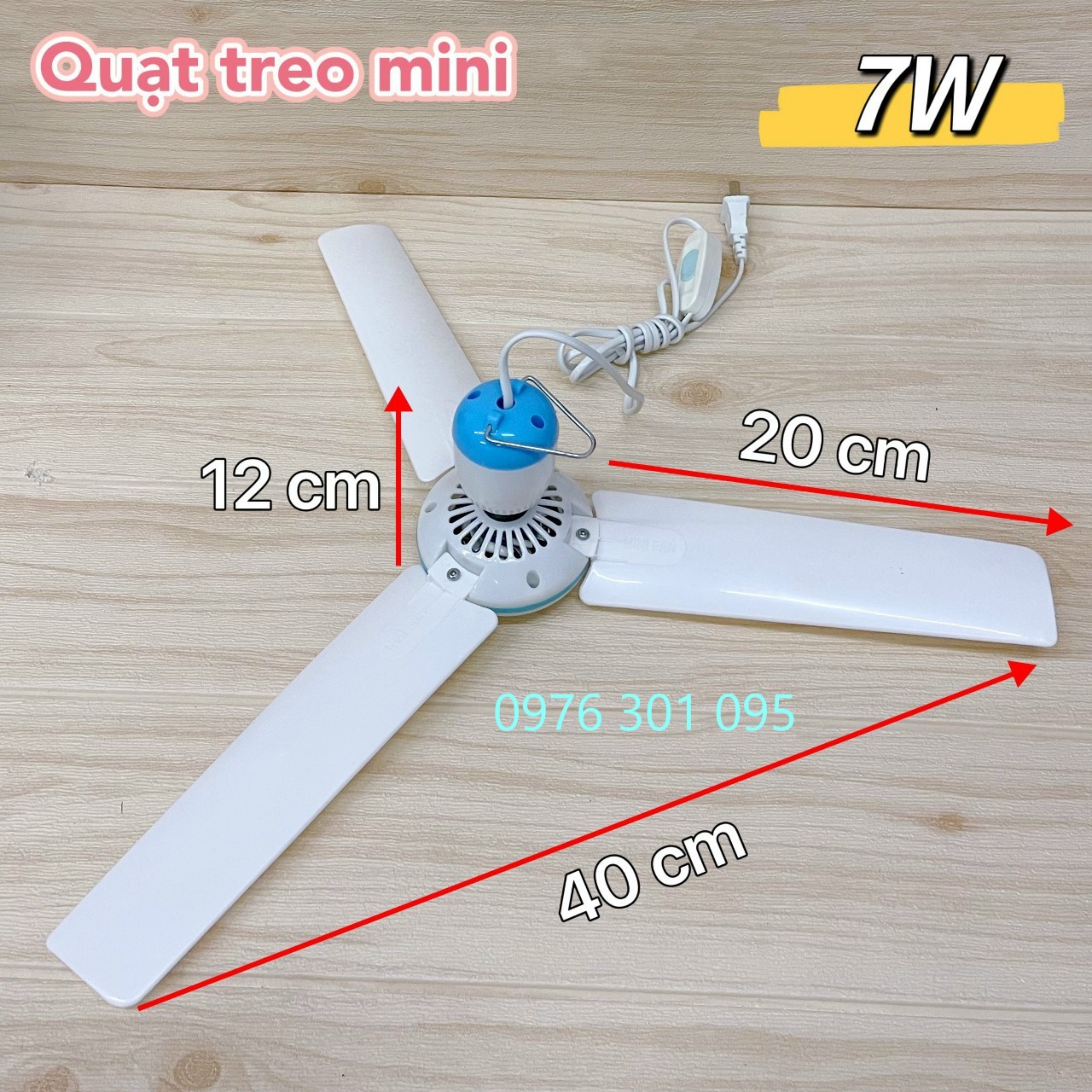 Quạt trần mini 3 cánh 20cm, quạt trần, quạt mùng, quạt đuổi ruồi muỗi