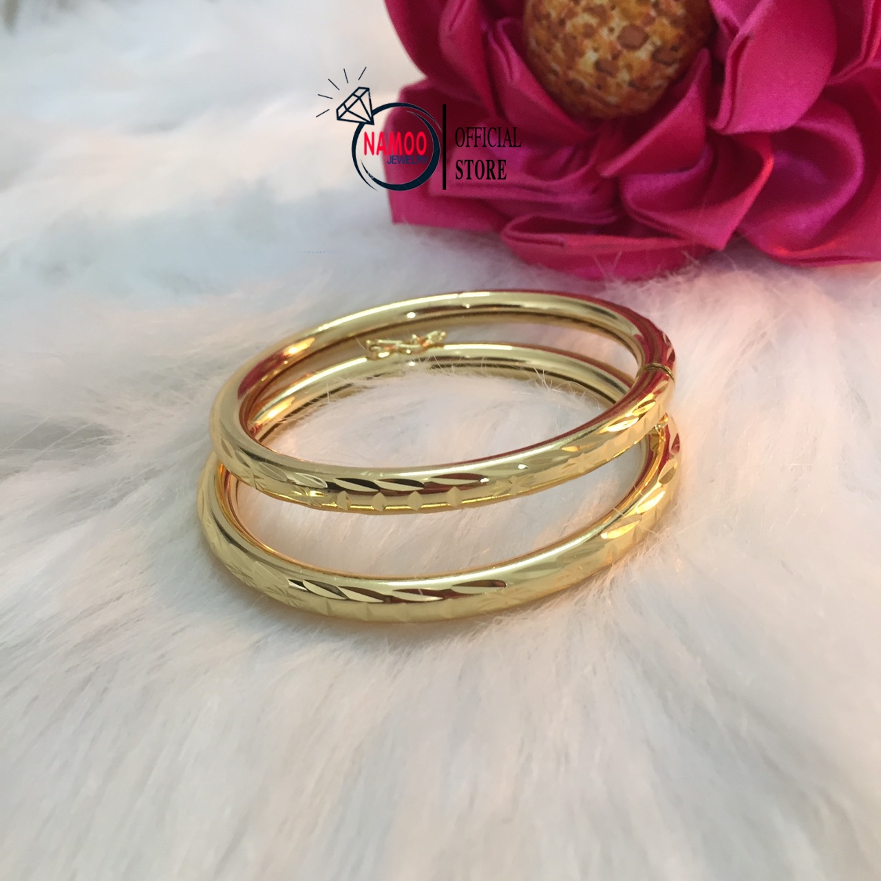 Lắc Tay Tròn, Lắc Khía L128 Mạ Vàng 18k Có đủ size 40-70 kg chốt mở tự điều chỉnh Namoo Jewelry