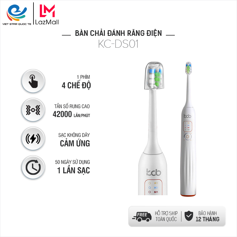 [99 điểm] Bàn chải đánh răng điện, bàn chải điện KC-DS01, 4 chế độ xoay, sạc không dây, hàng chính hãng, bảo hành 12 tháng