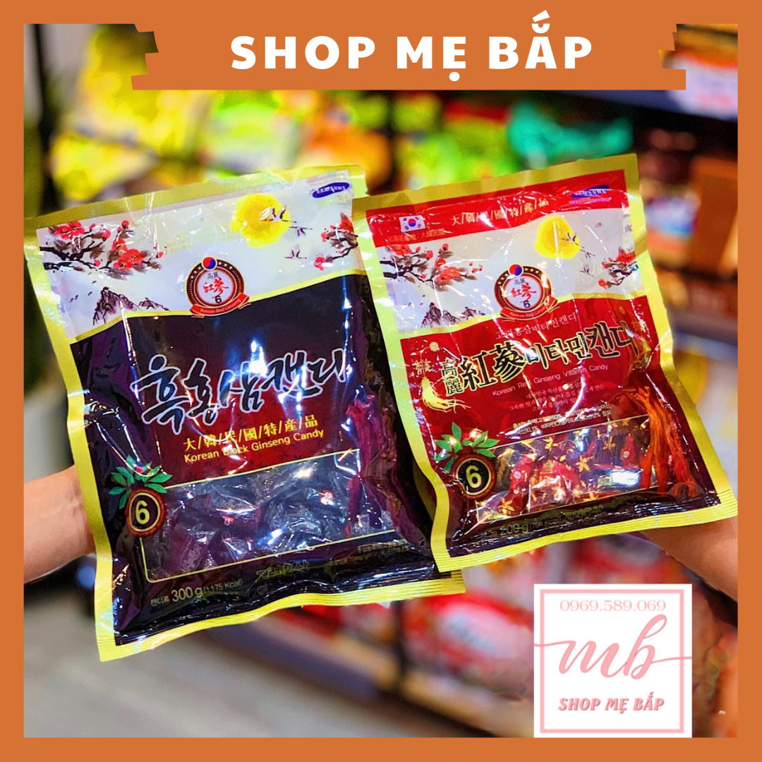 Kẹo hắc sâm hàn quốc korea red ginhseng 300gram - vị hồng sâm và hắc sâm - shop mẹ bắp