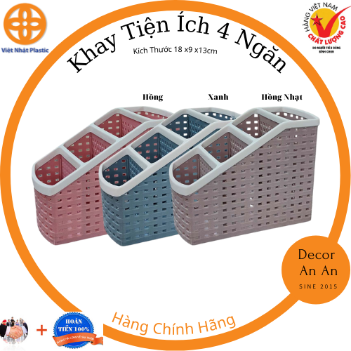 Khay nhựa để bàn 4 ngăn tiện ích - đựng đồ dùng đa năng
