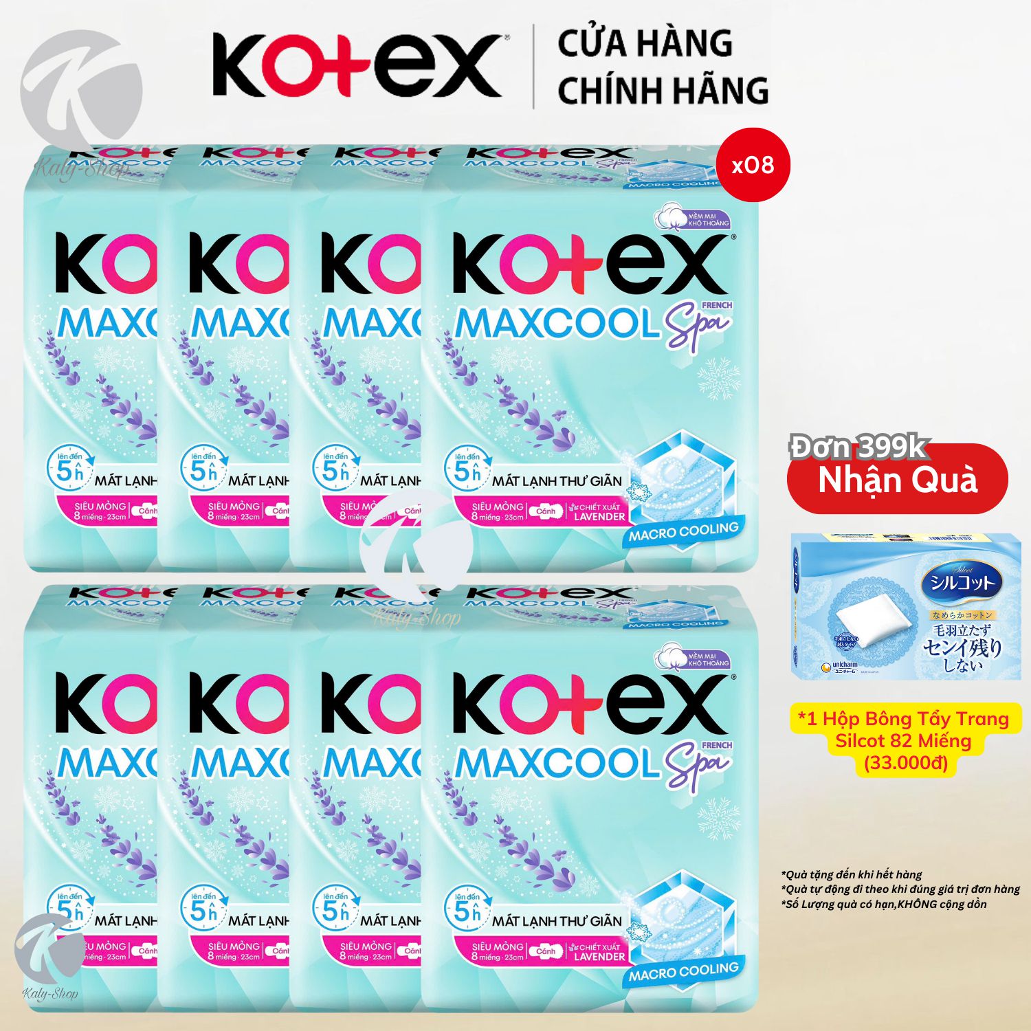  Combo 8 Gói Băng Vệ Sinh Kotex Max Cool Spa Siêu Mỏng Cánh 8 Miếng 