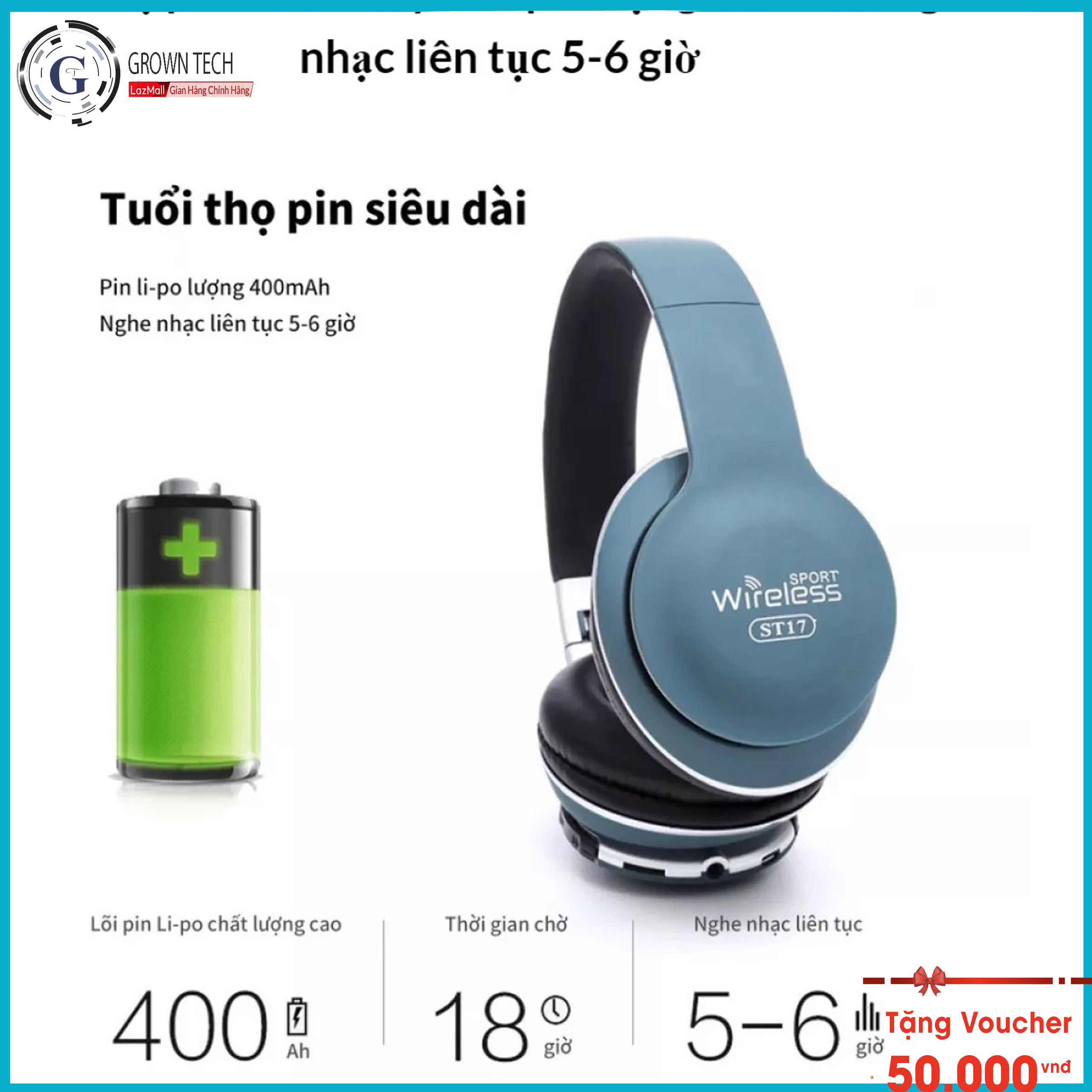 Tai nghe bluetooth, tai nghe có mic, tai nghe chụp tai Sport Wireless P17, âm bass khỏe, tai mềm