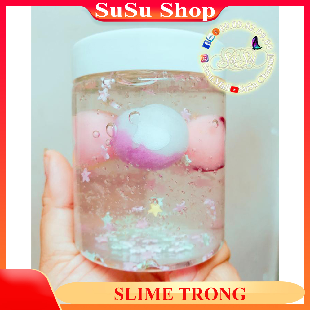 SLIME trong giá rẻ charm pompom hủ 250ml , Slime basic giá rẻ 1k , slime trong siêu mềm , slime mây siêu xơi siêu xốp - Sumo Mall