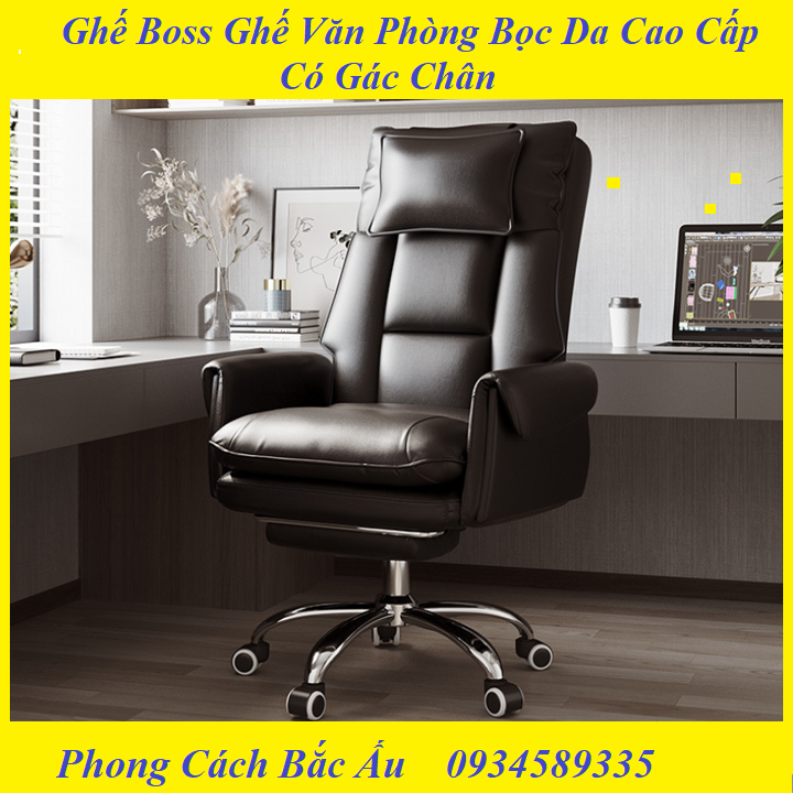 Ghế boss bọc da cao cấp - ghế giám đốc - ghế xoay văn phòng có gác chân ngả lưng