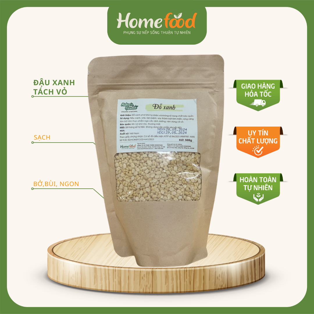 Đậu xanh tách vỏ homefood túi 500g/ đỗ xanh tách vỏ