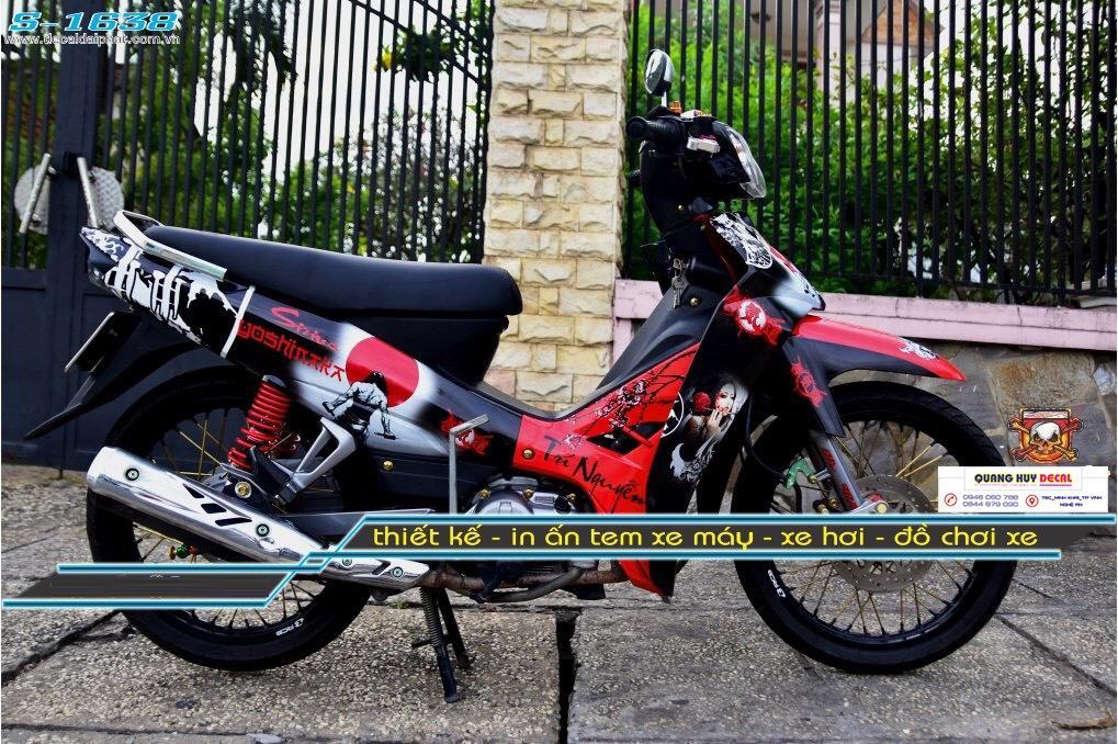 Tem trùm xe sirius samurai đỏ đen độ đẹp - làm tem xe máy  theo yêu cầu - tem trùm xe máy sirius đẹp và chất