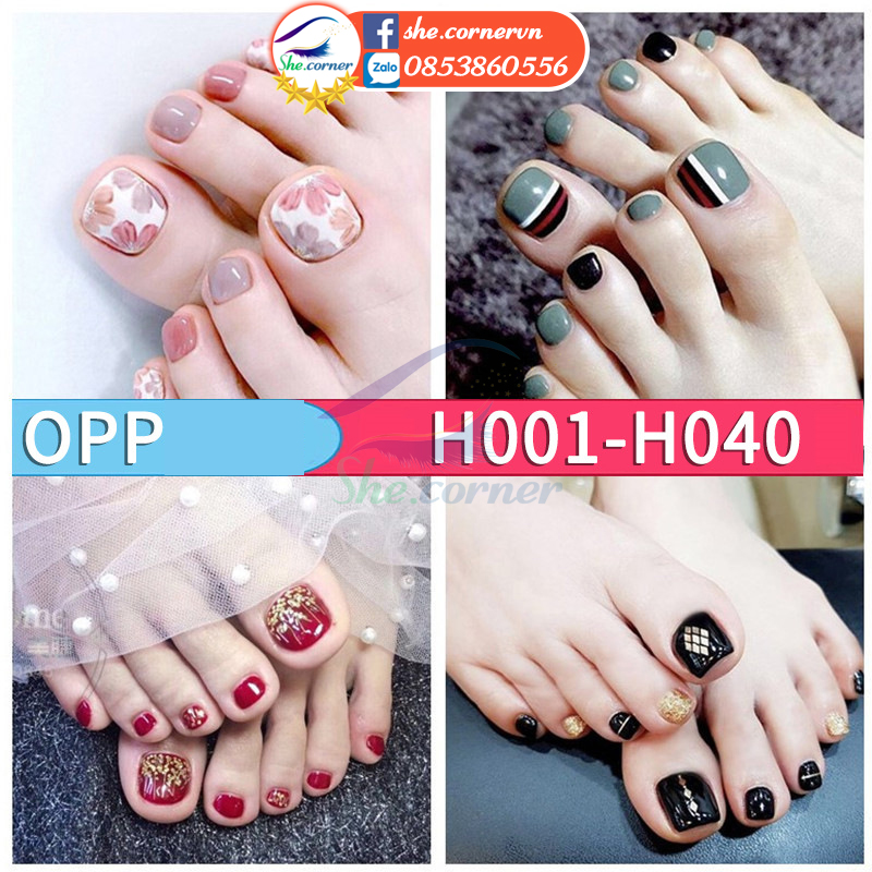 Set nail sticker 22 miếng dán móng chân trang trí 3D H001 - H050 xinh xắn chống thấm nước