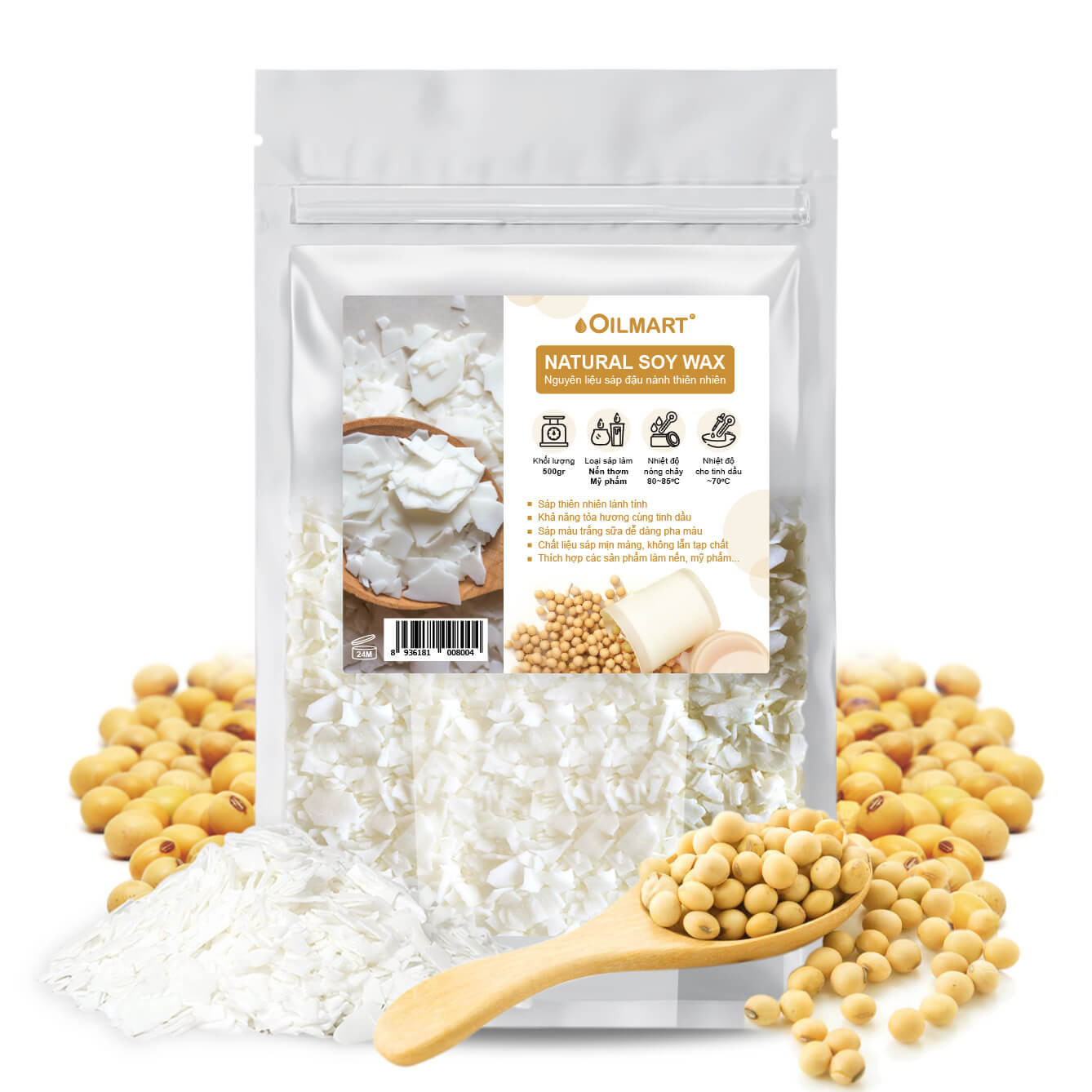 Sáp Đậu Nành Nguyên Chất Oilmart Natural Soy Wax, Nguyên Liệu Nến Thơm