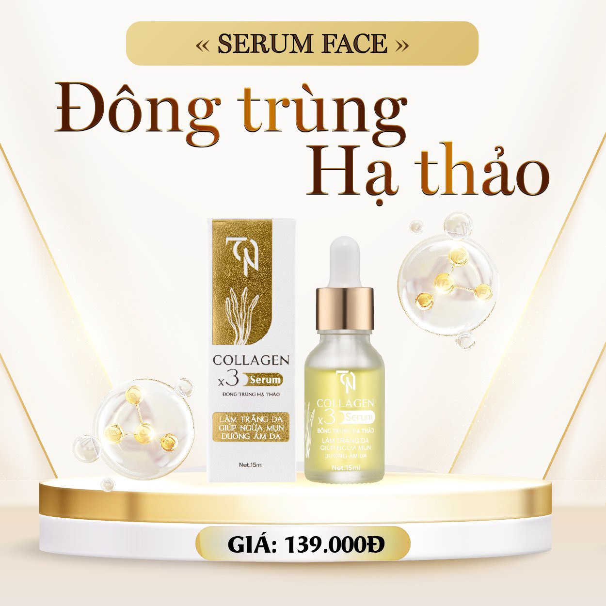 Serum face đông trùng hạ thảo collagen x3 mỹ phẩm đông anh chính hãng 15ml - serum dưỡng ẩm giảm mụn làm trắng da