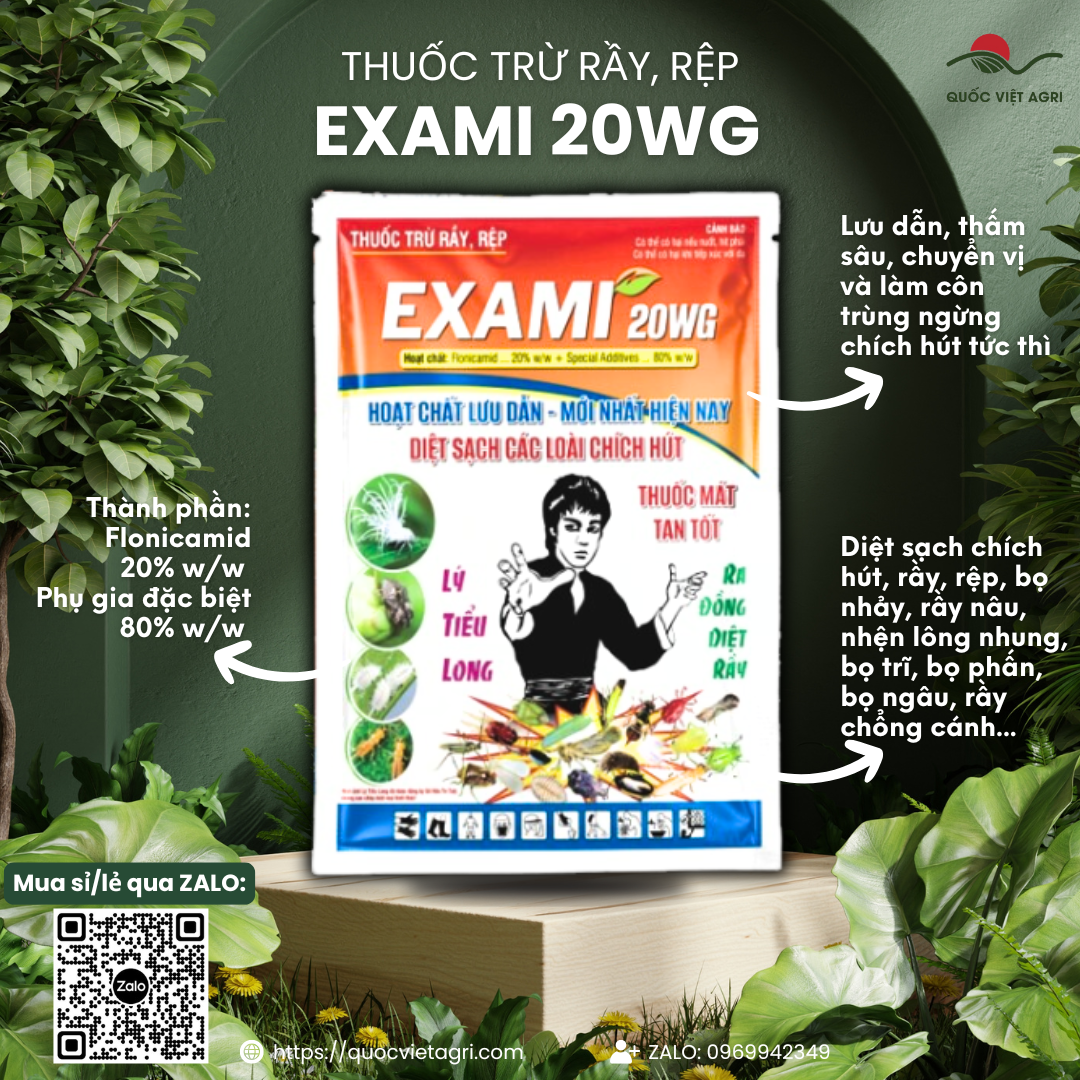  Thuốc trừ sâu EXAMI 20WG  gói 100g  - Flonicamid 20% w w Diệt rầy xanh rầy cánh trắng rệp sáp rầy mềm bọ nhảy 