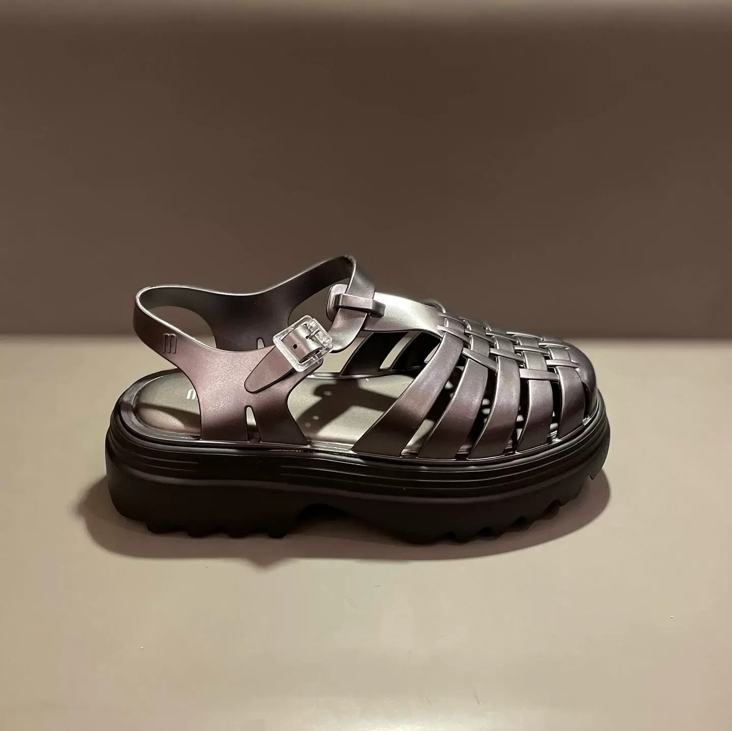 Giày cao gót đế xuồng Melisa Muffin, giày jelly, sandal hở mũi dệt kim - 2