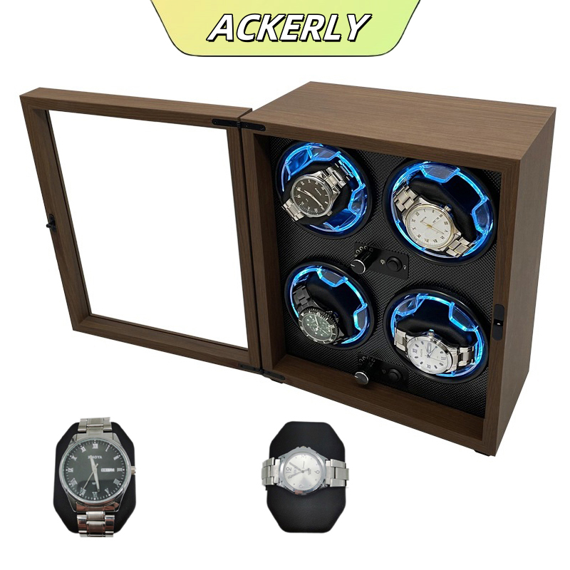 Hộp xoay đồng hồ cơ ACKERLY Hộp đựng đồng hồ 1 đến 4 chiếc Tự động lên cót với chế độ xoay lắc tự động-Hiệu ứng ánh sáng RGB